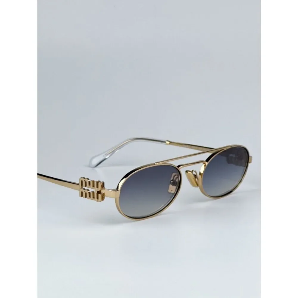 NEW Miu Miu MU54ZS 5AK30C Gold Grey Gradient Mirror Pilot Unisex Sunglas MU 54ZS